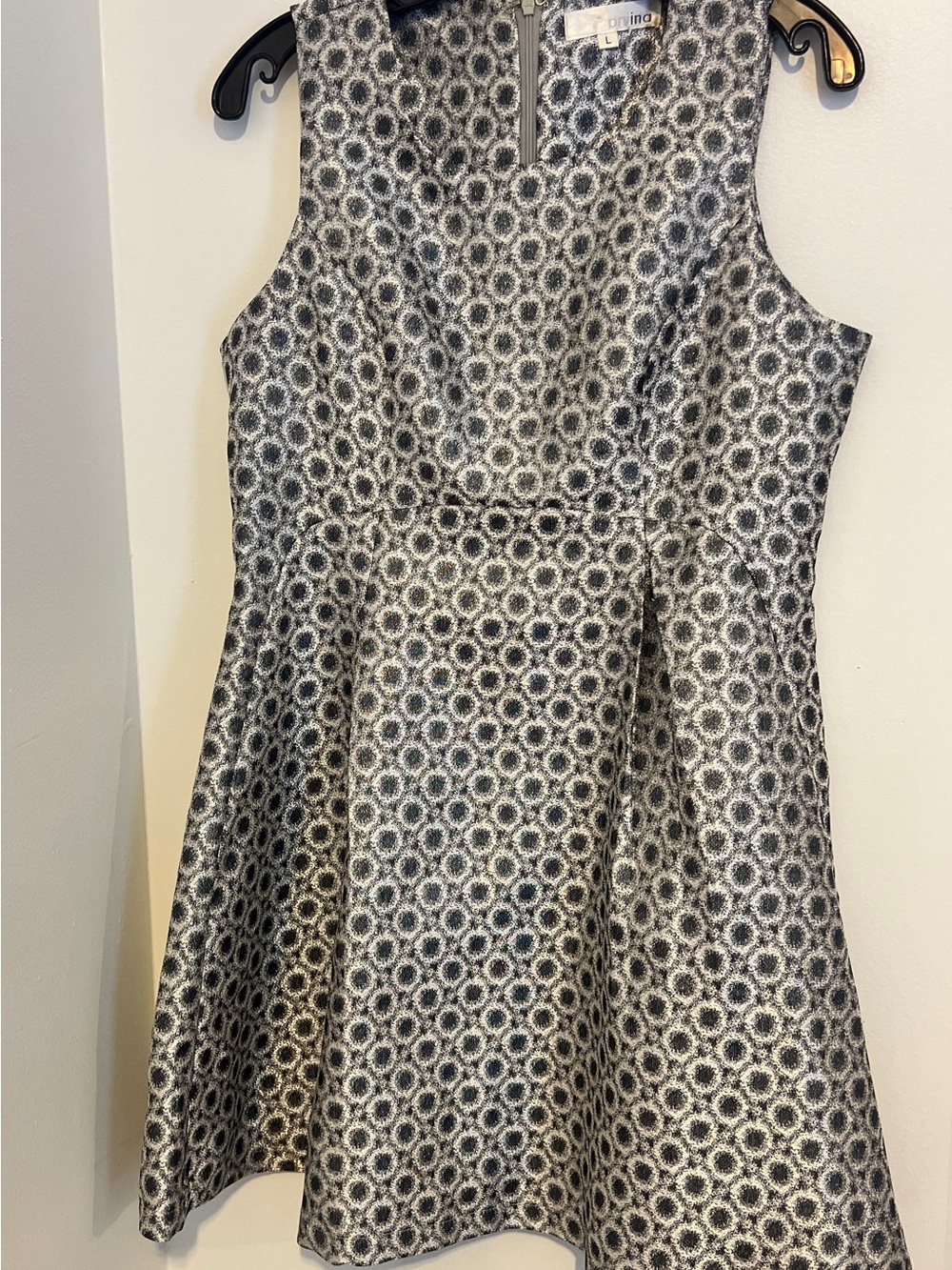 Metallic Black & Silver Fit-and-Flare Dress